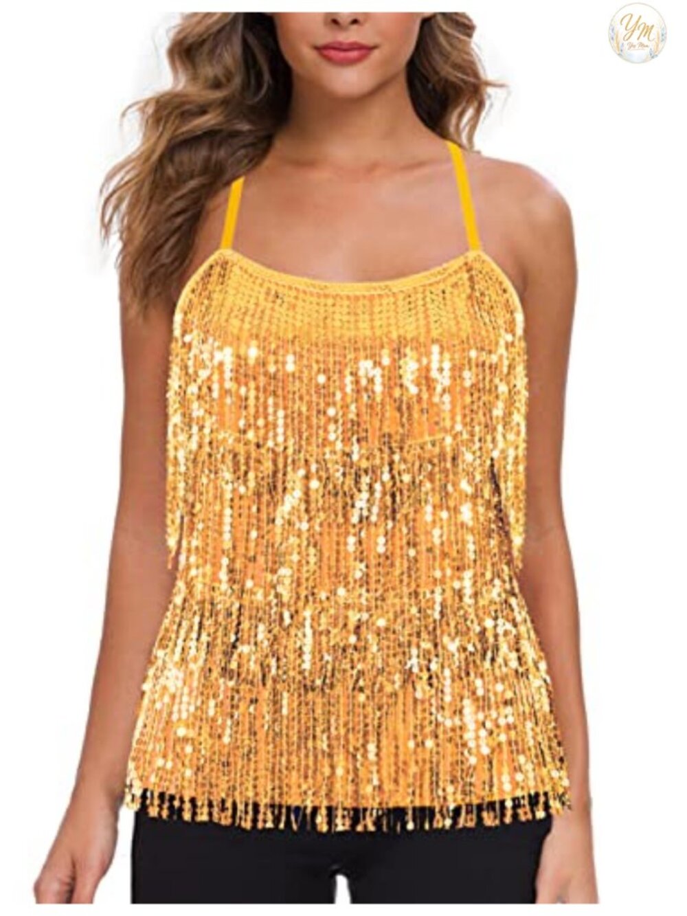 Sequin Fringe Party Tank Top Sparkly Tassel Trim Cami Sleeveless